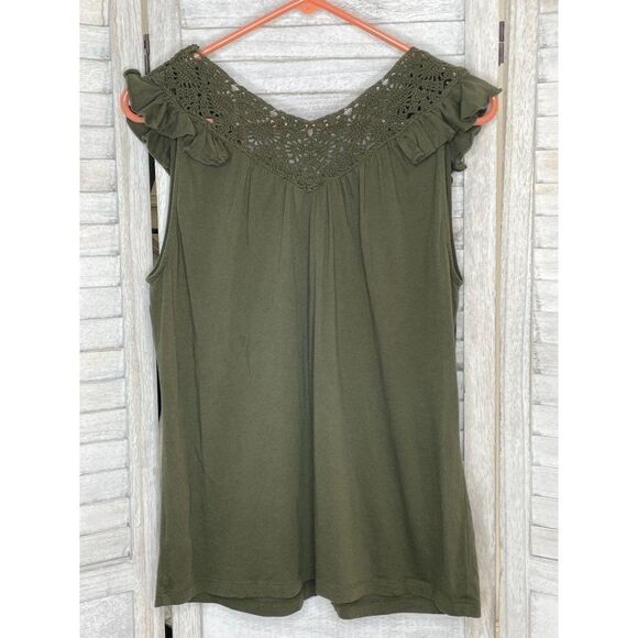 Ralph Lauren Army Green Crochet V Neck Tank Top Size Small - Picture 2 of 4